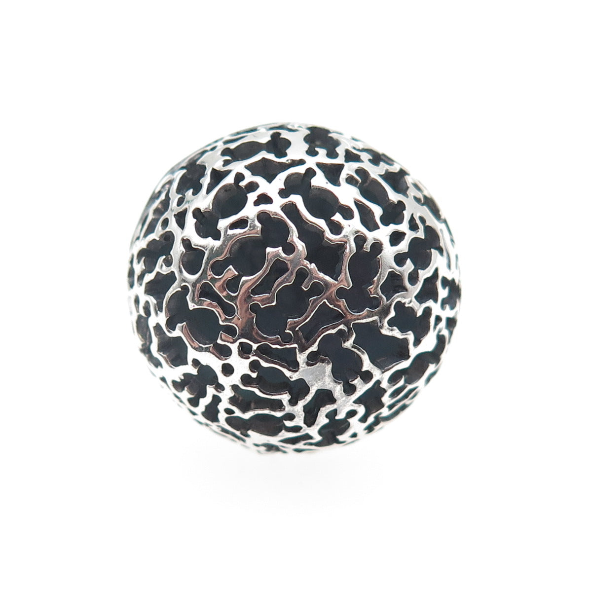 925 Sterling Silver Vintage Modernist Teddy Bear Dome Oxidized Ring Size 8