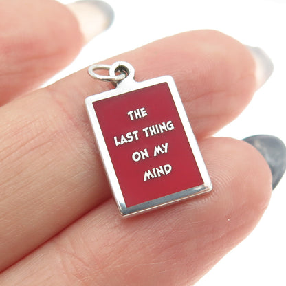 925 Sterling Silver Enamel "The Last Thing On My Mind" Minimalist Charm Pendant