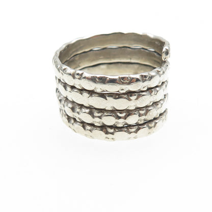925 Sterling Silver Vintage Modernist Dotted Adjustable Wrap Ring Size 8.5
