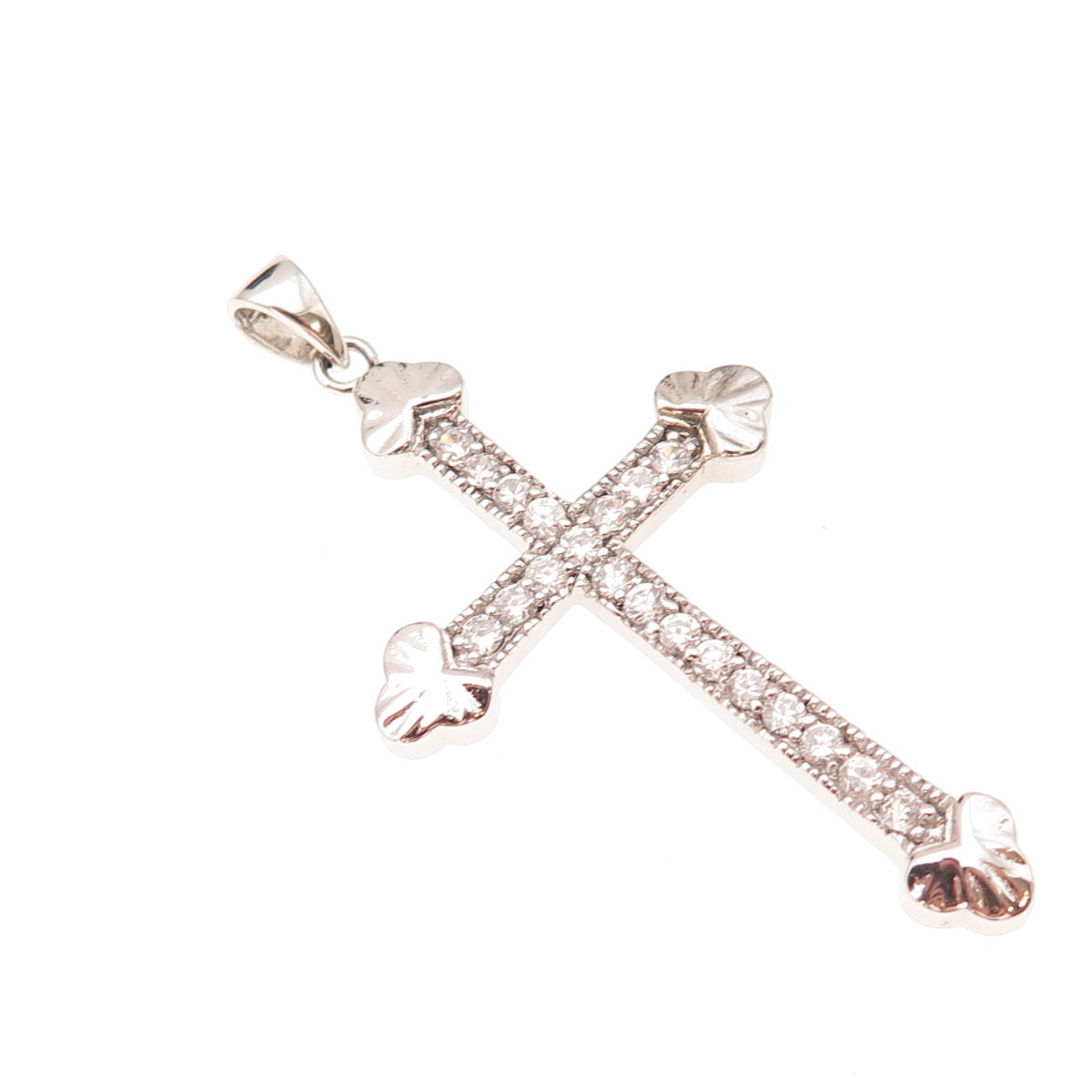 925 Sterling Silver Round-Cut C Z Cross Religious Charm Pendant