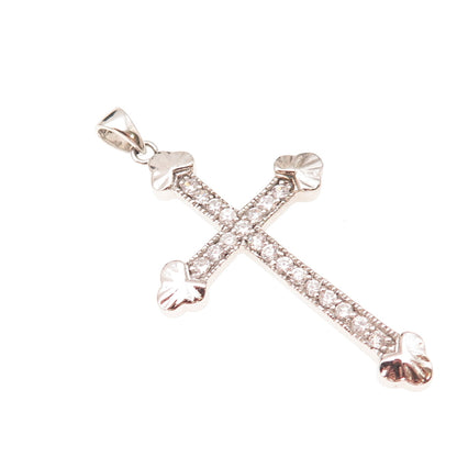 925 Sterling Silver Round-Cut C Z Cross Religious Charm Pendant
