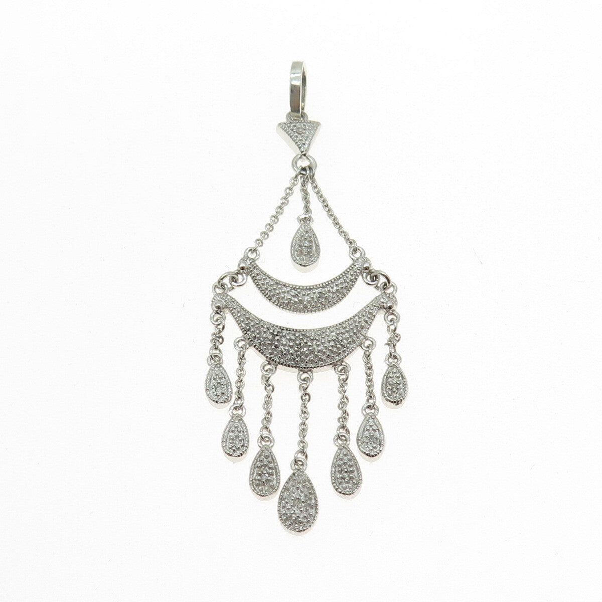 925 Sterling Silver Real Round-Cut Diamond Chandelier Dangling Pendant