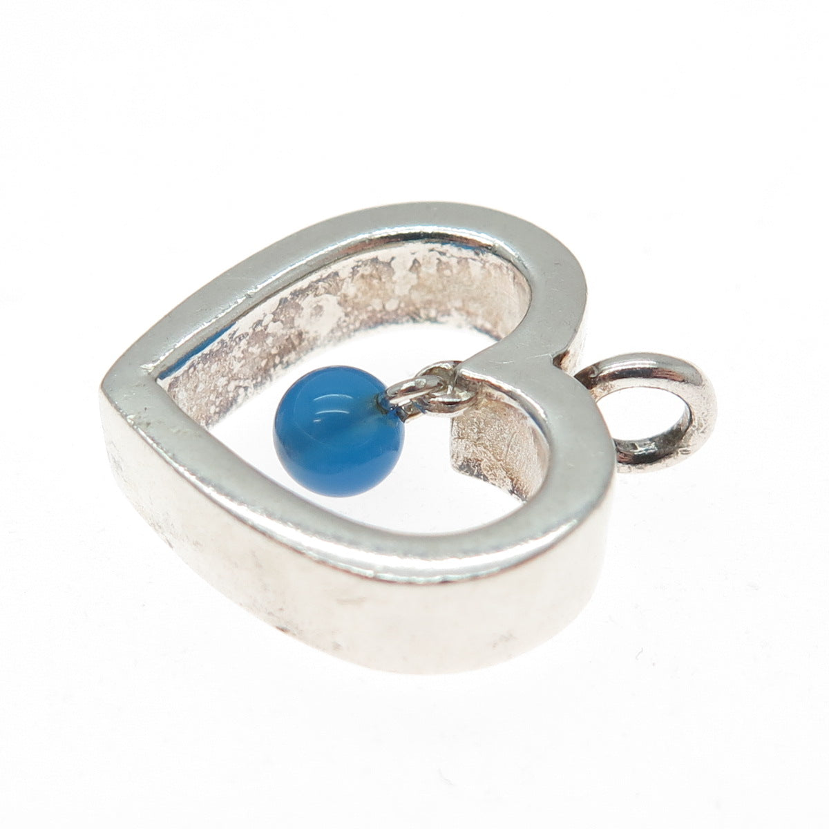 925 Sterling Silver Vintage Real Chalcedony Open Heart Minimalist Charm Pendant