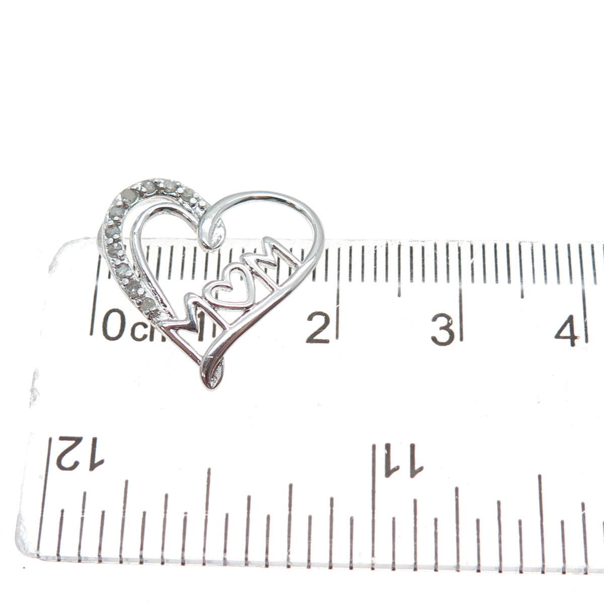 CHARLES WINSTON Sterling Silver Real Diamond Mom Heart Minimalist Slide Pendant