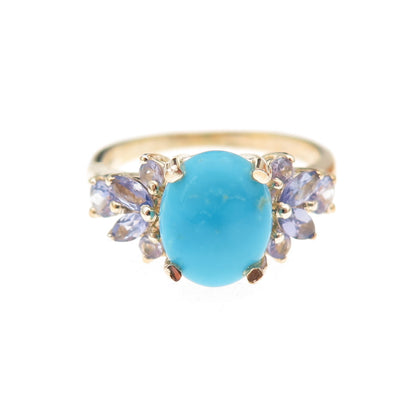 Chuck Clemency 925 Sterling Gold Plated Real Turquoise Tanzanite Ring Size 8.25