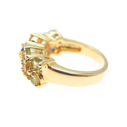 925 Sterling Silver Gold Plated Real Peridot Citrine & Iolite Ring Size 4.75