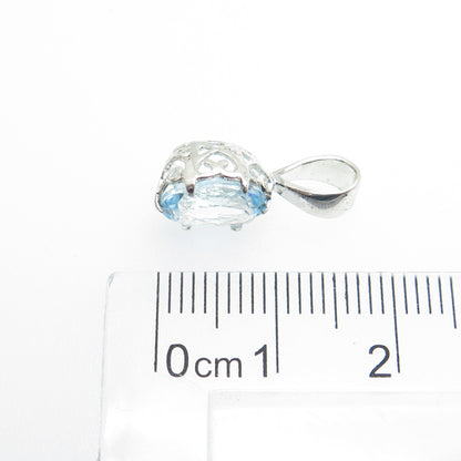 925 Sterling Silver Real Oval-Cut Blue Topaz Minimalist Charm Pendant