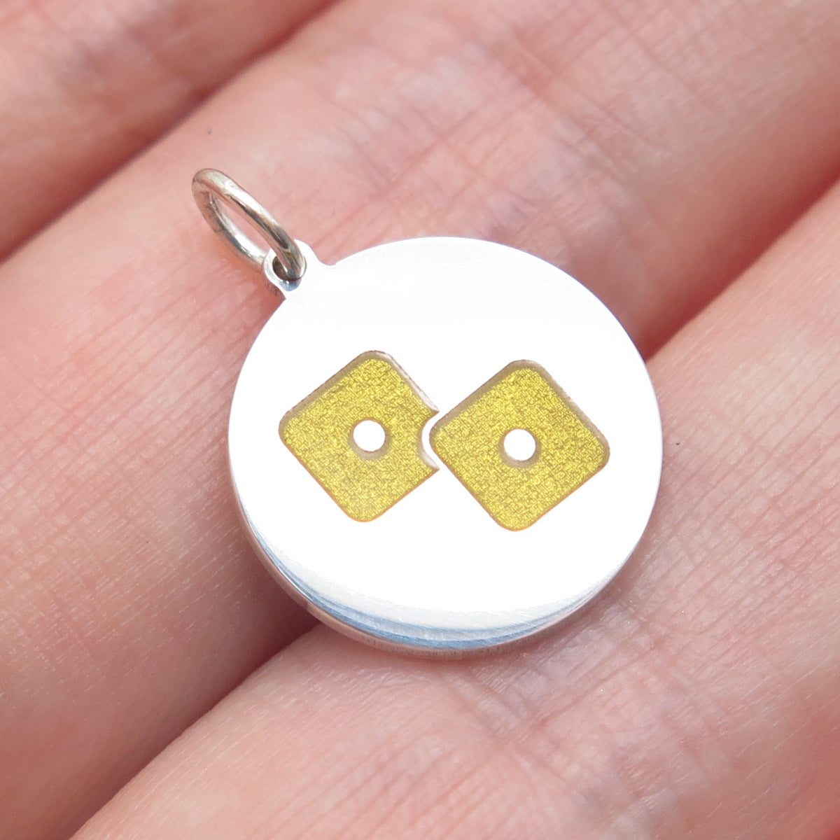 925 Sterling Silver Yellow Enamel Number 2 Lucky Dice Minimalist Charm Pendant