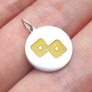 925 Sterling Silver Yellow Enamel Number 2 Lucky Dice Minimalist Charm Pendant