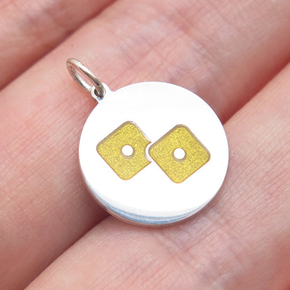 925 Sterling Silver Yellow Enamel Number 2 Lucky Dice Minimalist Charm Pendant