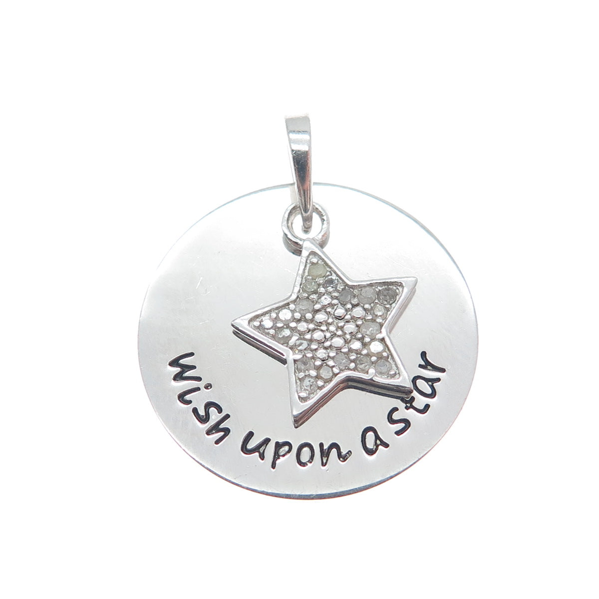 HAN 925 Sterling Silver Real Round-Cut Diamond Wish Upon A Star Charm Pendant