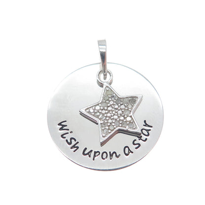 HAN 925 Sterling Silver Real Round-Cut Diamond Wish Upon A Star Charm Pendant