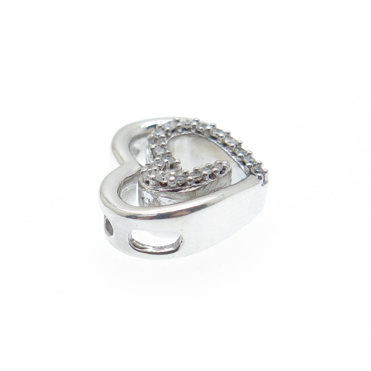 SLV SADYE L VASSIL 925 Sterling Silver Real Diamond Heart Mini Slide Pendant