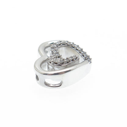 SLV SADYE L VASSIL 925 Sterling Silver Real Diamond Heart Mini Slide Pendant