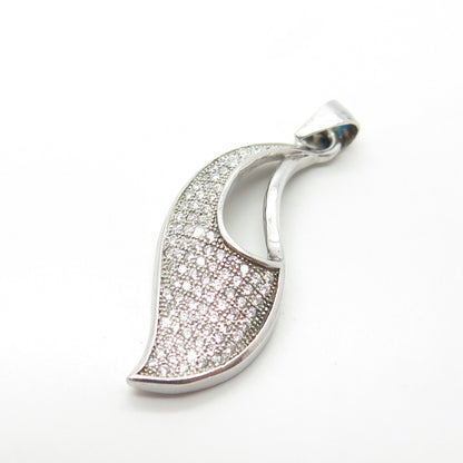 925 Sterling Silver C Z Modernist Floral Leaf Pendant