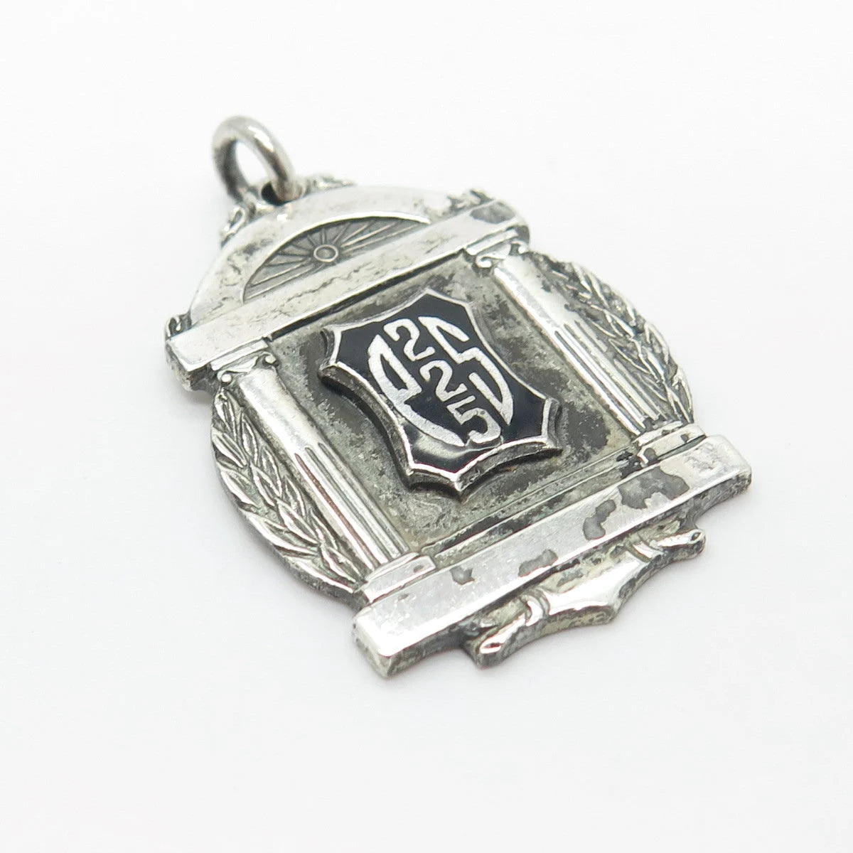 925 Sterling Silver Vintage LIEBER Black Enamel "225 PS" Pendant