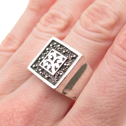 Lois Hill 925 Sterling Silver Vintage Granulated Scroll Signet Ring Size 9.25