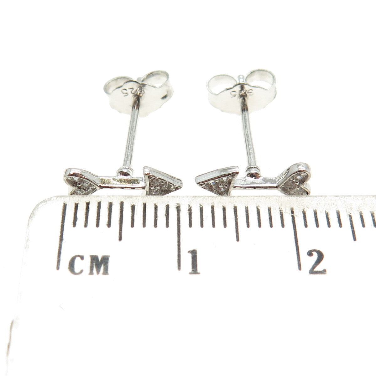 925 Sterling Silver Round-Cut C Z Cupid Arrow Stud Earrings