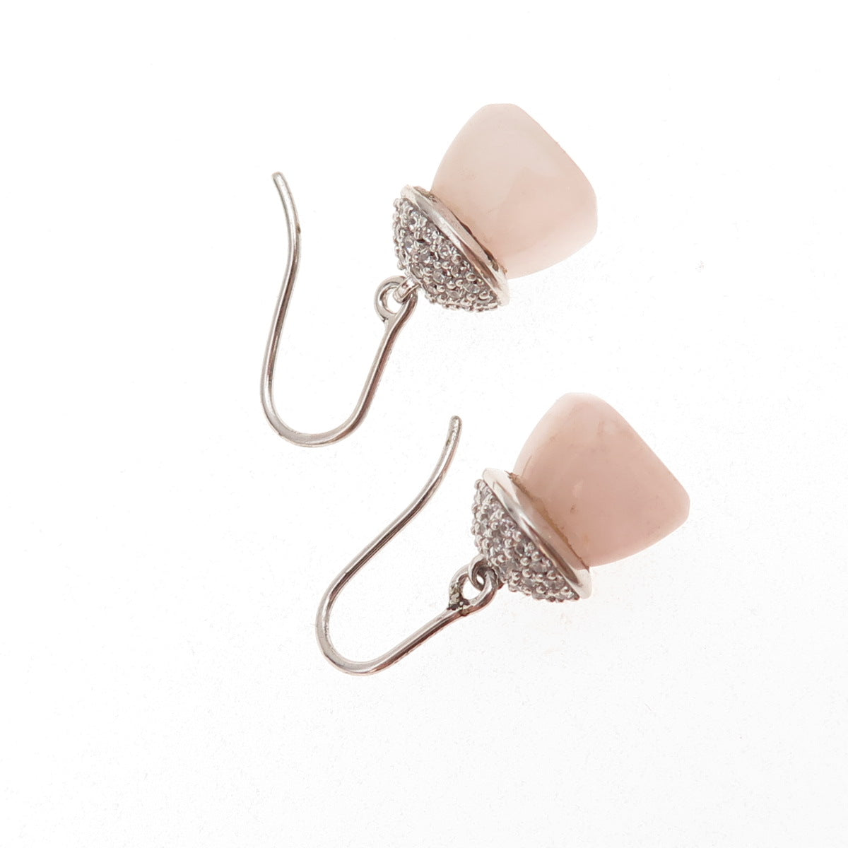 Esprit 925 Sterling Silver Vintage Real Rose Quartz & C Z Dangle Earrings