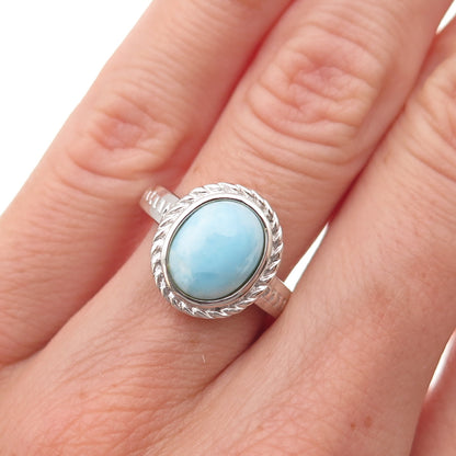 JH Young 925 Sterling Silver Vintage Real Cabochon Larimar Ring Size 5.5