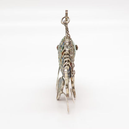 925 Sterling Silver Antique Enamel Chinese Koi Fish Chatelaine Articulated Fob