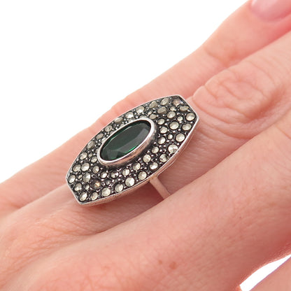 925 Sterling Antique Art Deco Germany Real Marcasite & Rhinestone Ring Size 5