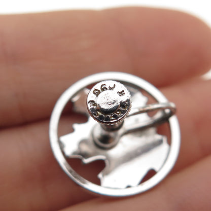 925 Sterling Silver Antique Art Deco Maple Leaf Screw Back Earrings