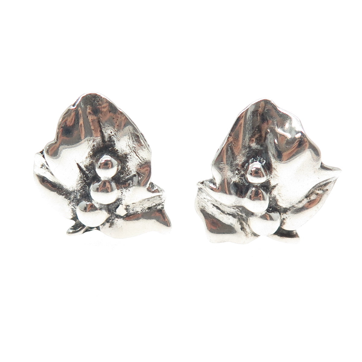925 Sterling Silver Vintage Lily Flower Oxidized Screw Back Earrings
