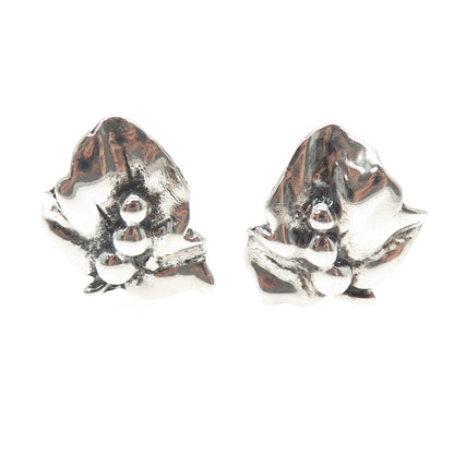 925 Sterling Silver Vintage Lily Flower Oxidized Screw Back Earrings