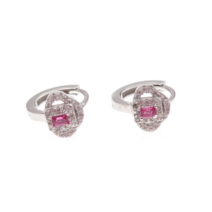 925 Sterling Silver Pink & White C Z Hoop Earrings