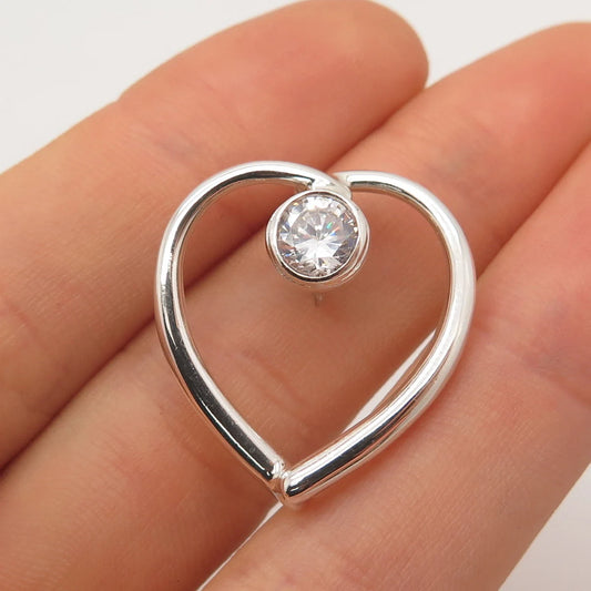 925 Sterling Silver Vintage C Z Heart Slide Pendant