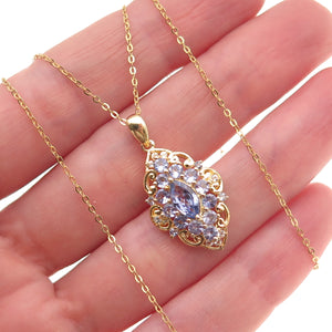925 Sterling Silver Gold Plated Real Tanzanite & White Topaz Chain Necklace 18"