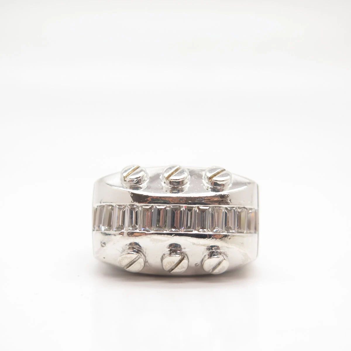 925 Sterling Silver Vintage C Z Modernist Ring Size 9 3/4