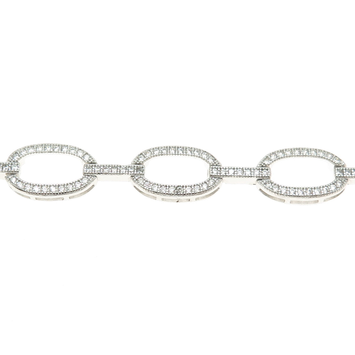 REL 925 Sterling Silver Round-Cut C Z Oval Bar Link Bracelet 7.25"