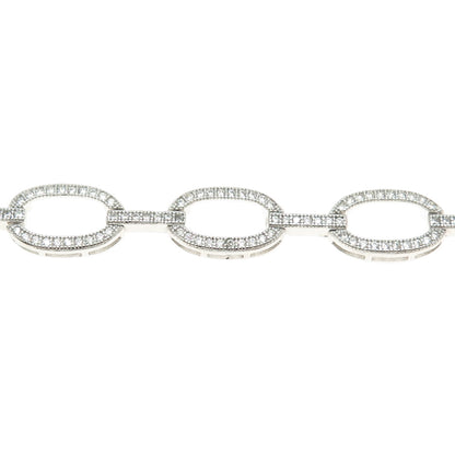 REL 925 Sterling Silver Round-Cut C Z Oval Bar Link Bracelet 7.25"