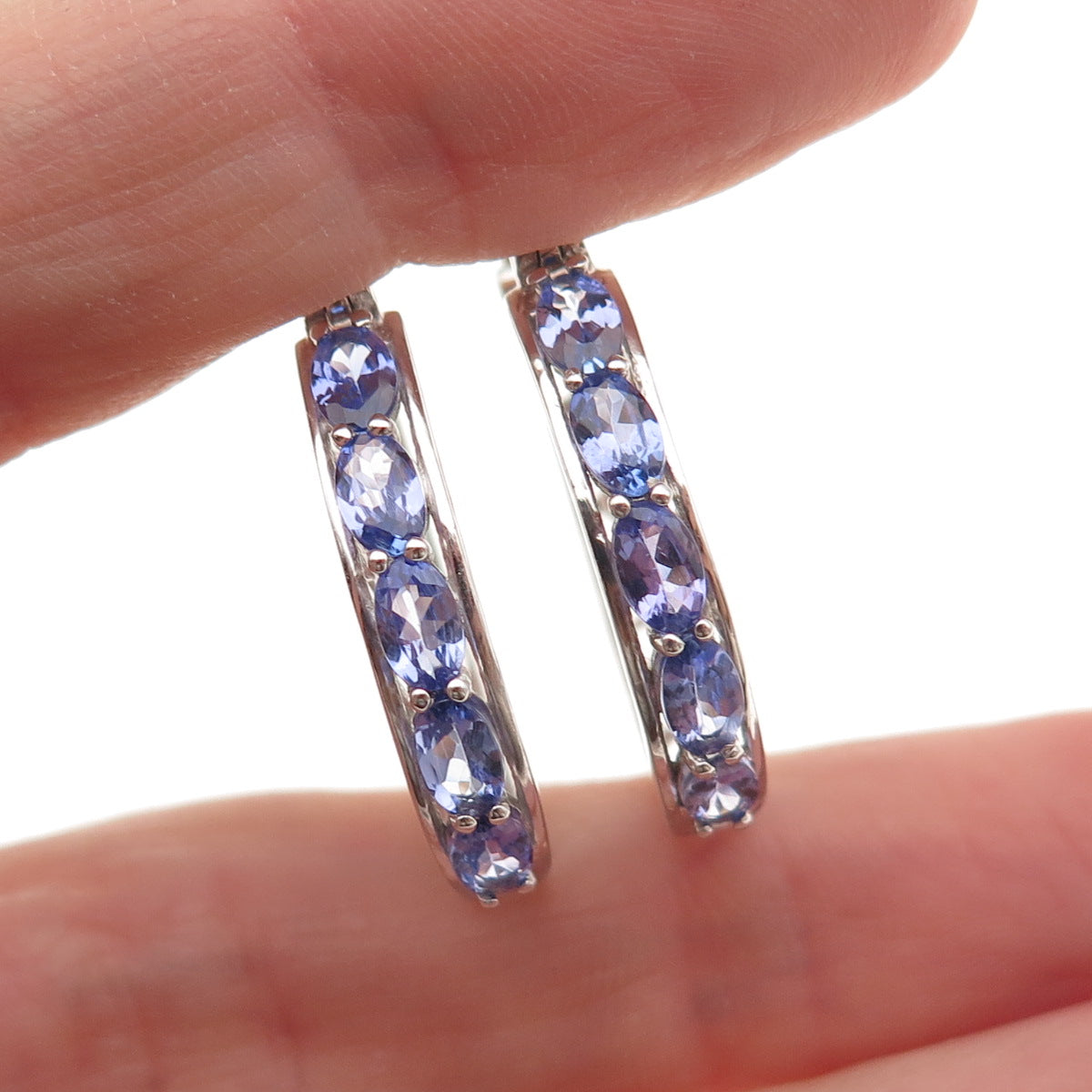 Chuck Clemency 925 Sterling Silver Real Oval-Cut Tanzanite Tree of Life Earrings