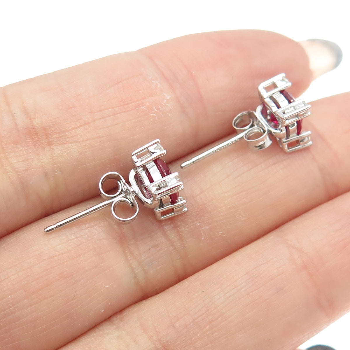 925 Sterling Silver Lab-Created Pink Sapphire & White C Z Stud Earrings