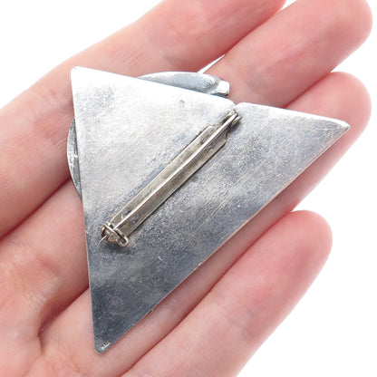 925 Sterling Silver Vintage Modernist Triangle Oxidized Pin Brooch