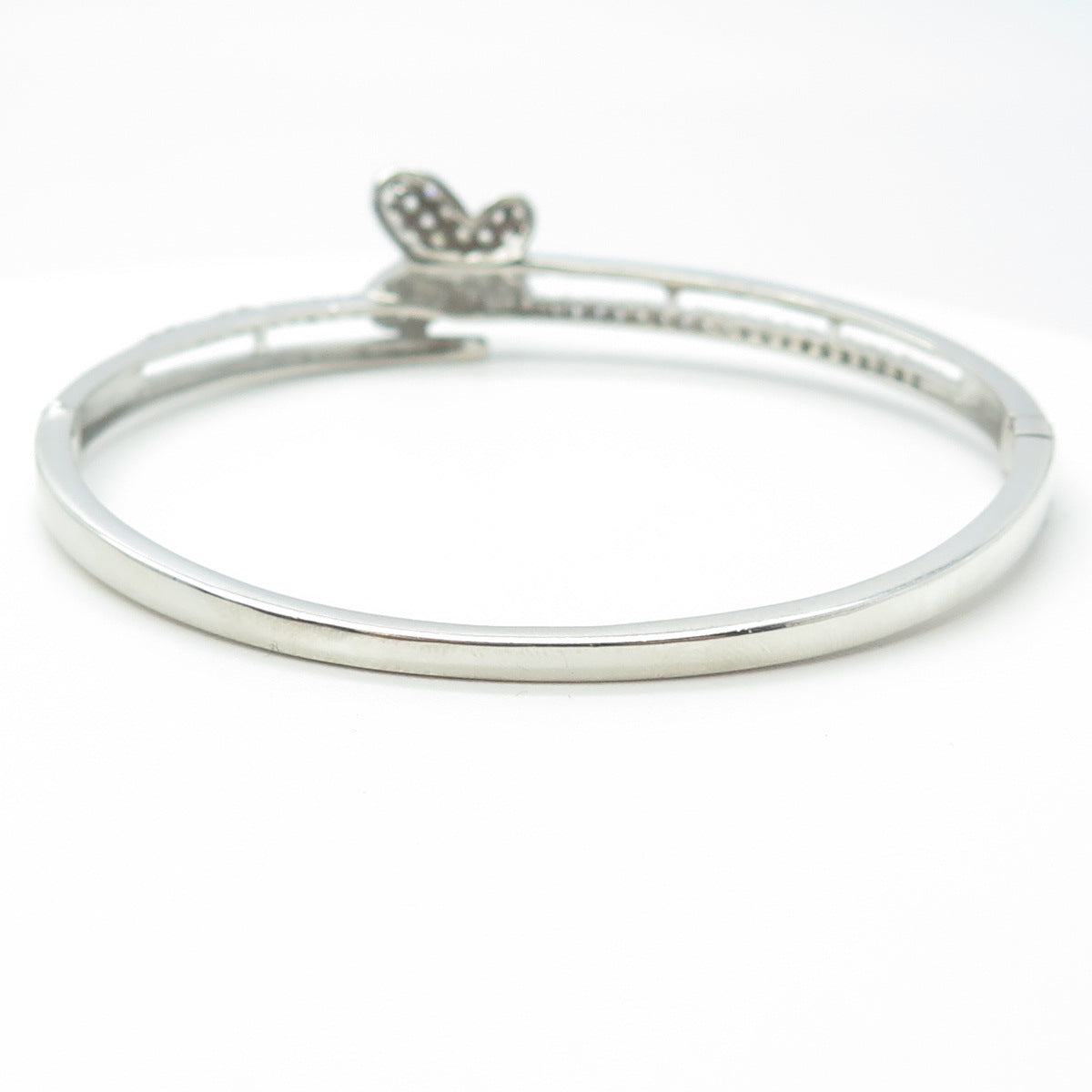 925 Sterling Silver Round-Cut White C Z Butterfly Bangle Bracelet 7"