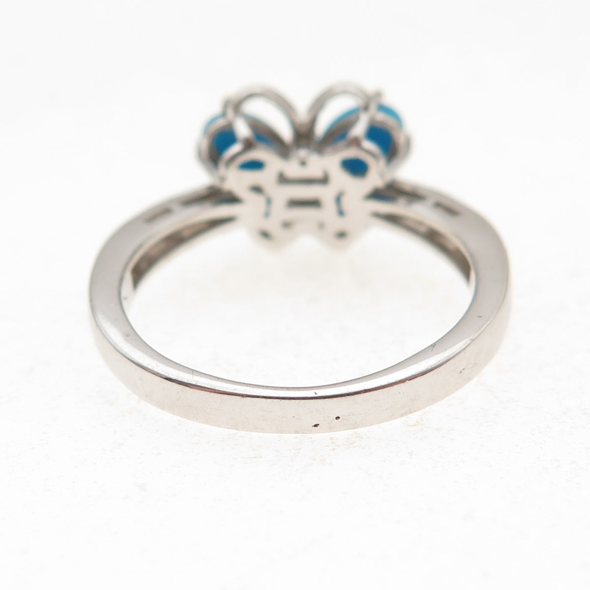 Chuck Clemency 925 Sterling Real Turquoise White Topaz Butterfly Ring Size 8.25