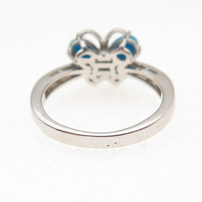 Chuck Clemency 925 Sterling Real Turquoise White Topaz Butterfly Ring Size 8.25