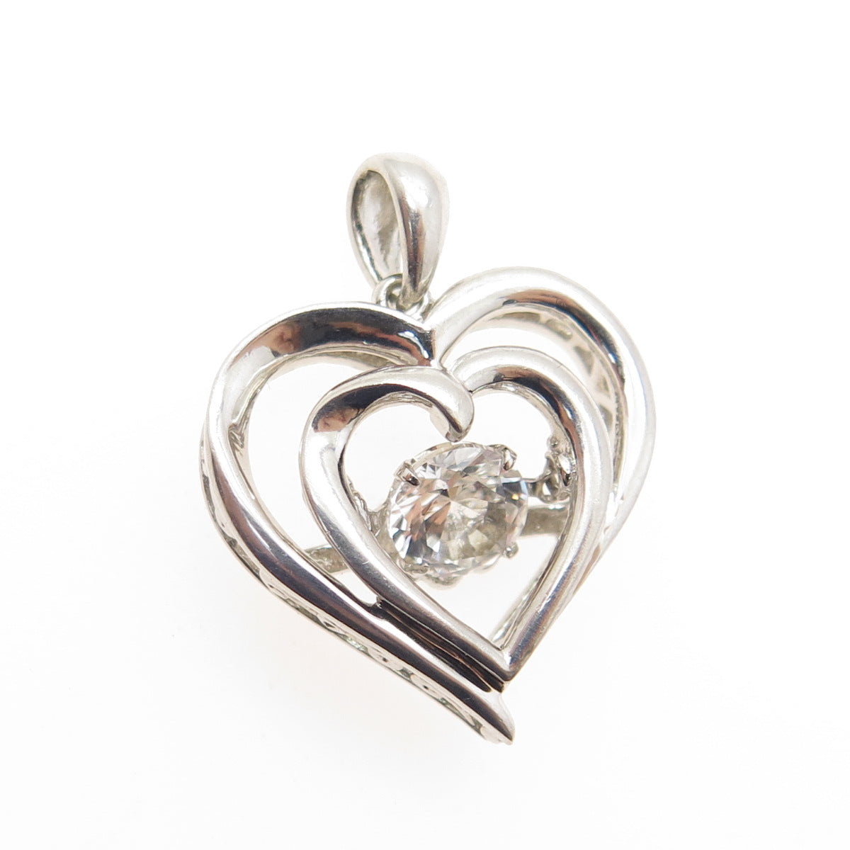 925 Sterling Silver Real Round-Cut White Topaz Heart Minimalist Pendant