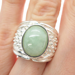 925 Sterling Silver Vintage WW Hong Kong Real Jade Modernist Ring Size 5