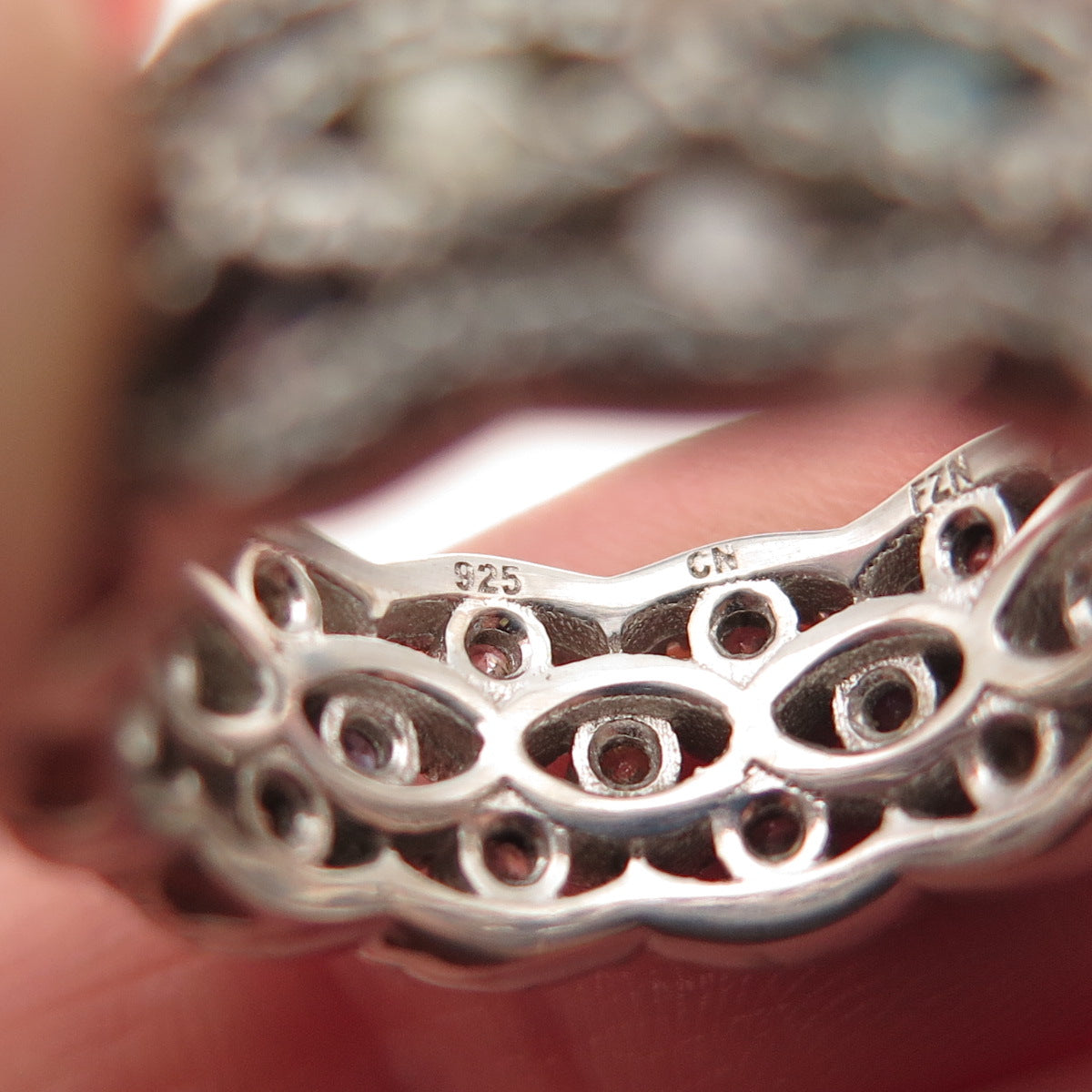 925 Sterling Silver Round-Cut Multi-Color C Z Band Ring Size 6.25