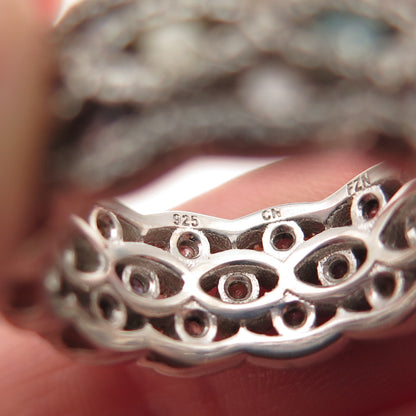 925 Sterling Silver Round-Cut Multi-Color C Z Band Ring Size 6.25