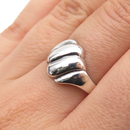 925 Sterling Silver Vintage Modernist Ribbed Oxidized Ring Size 6