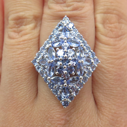 JS JOSEPH SCHMID 925 Sterling Silver Tanzanite Cluster Statement Ring Size 7.25
