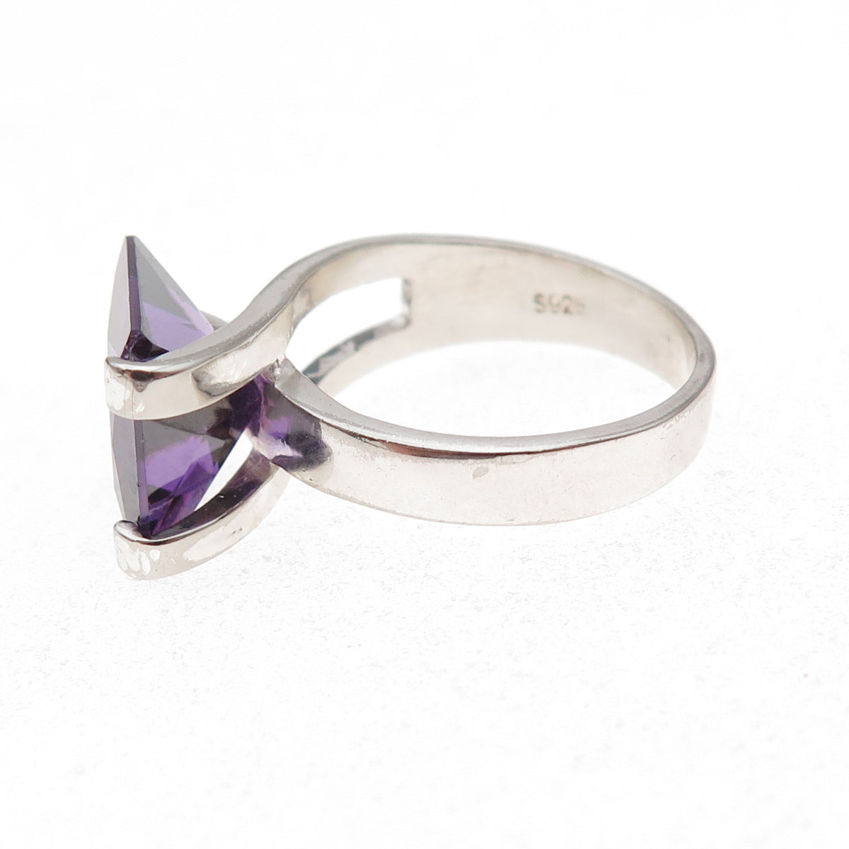 Charles Winston 925 Sterling Silver Princess-Cut Purple C Z Ring Size 8.5