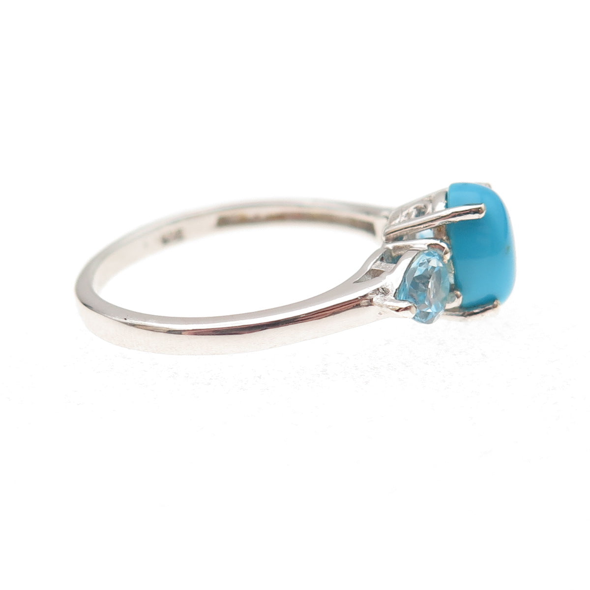 Chuck Clemency 925 Sterling Silver Real Turquoise & Blue Topaz Ring Size 8.25
