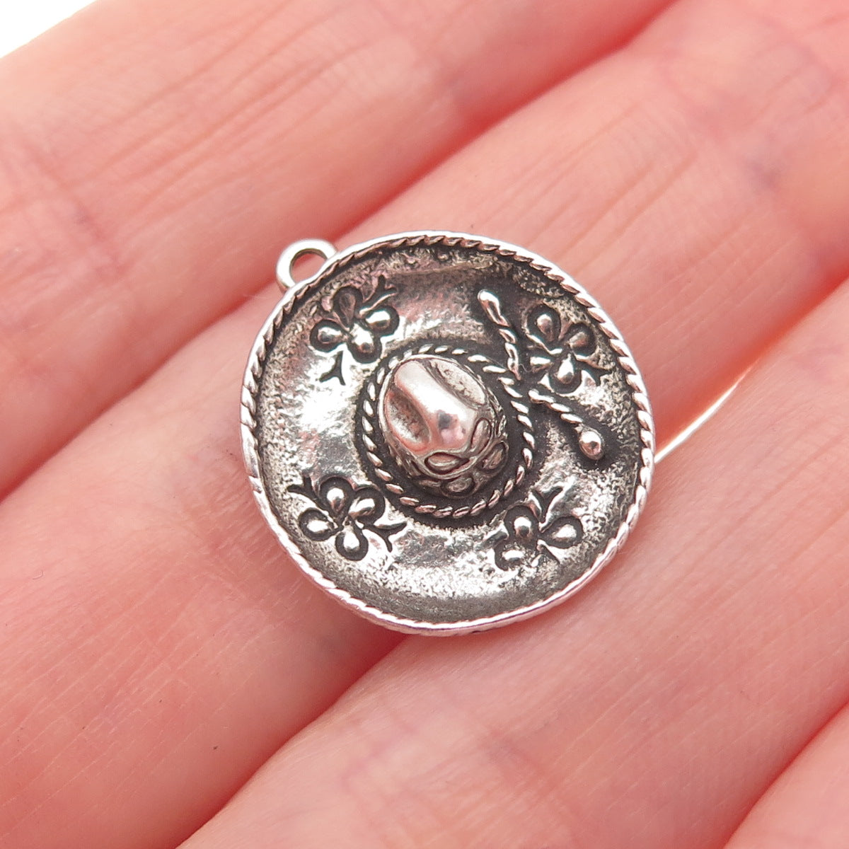 SUNWEST 925 Sterling Silver Vintage Cowboy Hat Oxidized 3D Mini Charm Pendant